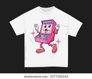 Gamer graphic t-shirt for DTF and DTG. Retro gaming t-shirt design for print. Rubberhose Vector t shirt design. Screen printing tshirt design for merch. Design for POD