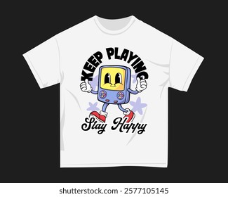 Gamer graphic t-shirt for DTF and DTG. Retro gaming t-shirt design for print. Rubberhose Vector t shirt design. Screen printing tshirt design for merch. Design for POD