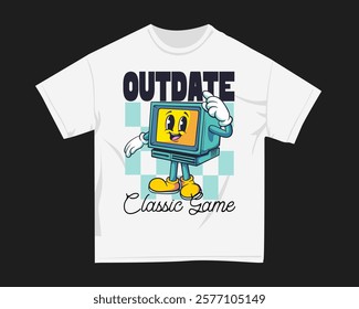 Gamer graphic t-shirt for DTF and DTG. Retro gaming t-shirt design for print. Rubberhose Vector t shirt design. Screen printing tshirt design for merch. Design for POD