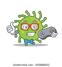 Gamer green bacteria mascot cartoon
