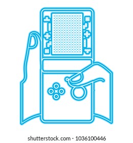 gamer hand holding console with tetris game on screen