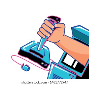 gamer hand using video game joystick control