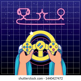 gamer hands playing with car timon control