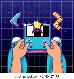 gamer hands playing with handle console