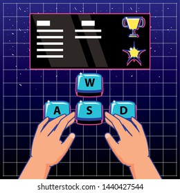 gamer hands playing with keyboard computer