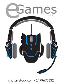 Gamer Head Set and Mouse, Logo Design E-Games