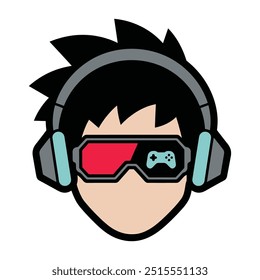 Gamer with headphones and game console glasses illustration