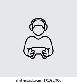 Gamer with Headphones and Wireless Controller Vector Line Icon