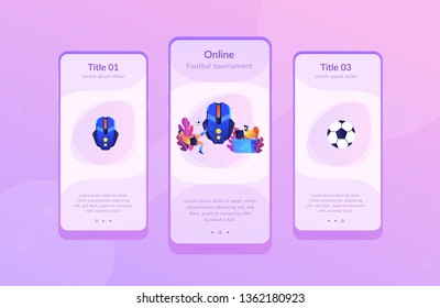Gamer with headset at computer taking part in online footbal tournament. Sports games, online footbal tournament, e-game championship concept. Mobile UI UX GUI template, app interface wireframe