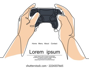 Gamer holding in hand gamepad, Vector illustration flat design. Man playing video games.