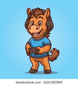 Gamer Horse with Headset – Fun Cartoon Character
