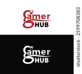 Gamer Hub Logo with Stylized Snake Head Design, Gaming Community Branding