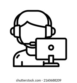 Gamer Icon. Line Art Style Design Isolated On White Background