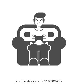 Gamer icon sign. Guy and videogame. Boy and joystick. Cibersport Vector illustration