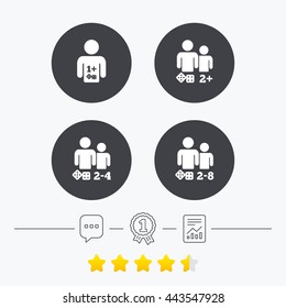 Gamer icons. Board games players sign symbols. Chat, award medal and report linear icons. Star vote ranking. Vector