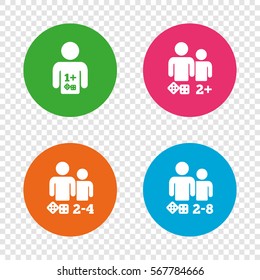 Gamer icons. Board games players sign symbols. Round buttons on transparent background. Vector