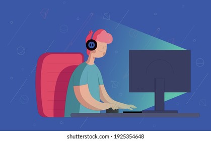 Gamer illustration - a person who plays video games or participates in role-playing games. Programmer - a person who writes computer programs