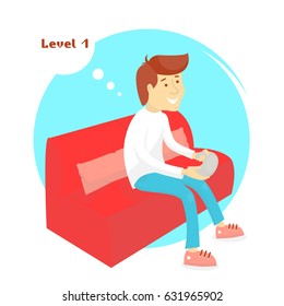 Gamer illustration. Video game concept, design with joystick level 1 bubble