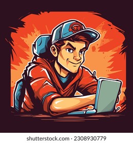 Gamer illustration of young man with baseball cap
