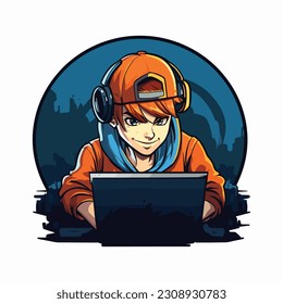 Gamer illustration of young man with baseball cap