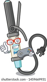 Gamer iron curling in the cartoon shape