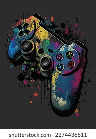 gamer joypad console controller gamepad watercolor splash vector  illustration. t-shirt wallpaper poster graphic print design