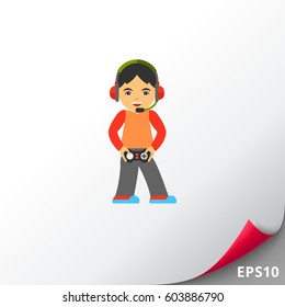 Gamer with joystick and headset icon