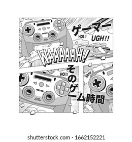 Gamer joystick illustration, tee shirt graphics, vectors,  japan translation gamer and it's game time , typography