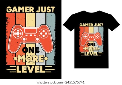 Gamer just one more level T-shirt design . Video game t shirt designs, Retro video game t shirts, Print for posters, clothes, advertising.