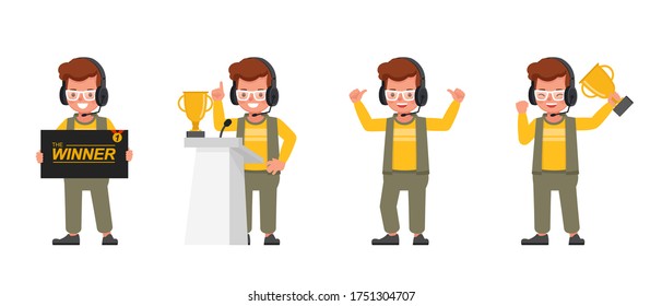 The gamer kid character vector design. Presentation in various action with emotions.