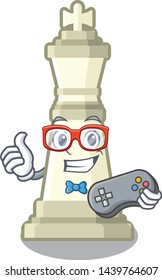 Gamer king chess above wooden cartoon table