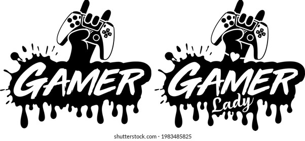 Gamer and Gamer Lady shirt design with gamepad and hand. Perfect gift for gamers.