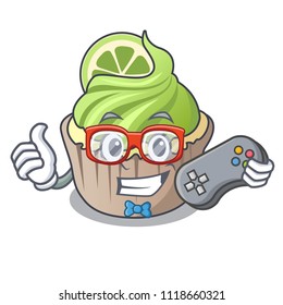 Gamer lemon cupcake mascot cartoon