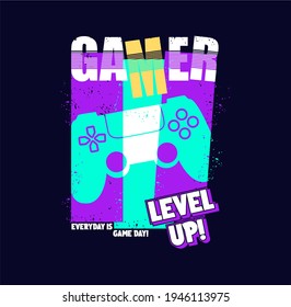 gamer level up, graphic tees vector illustration design