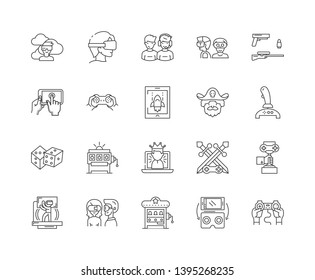 Gamer line icons, signs, vector set, outline illustration concept 