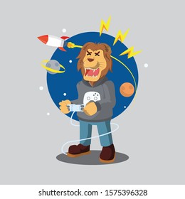 gamer lion is angry vector illustration design