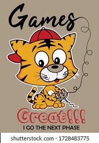 Gamer kleiner süßer Tiger. Jungs grafisches T-Shirt Design und andere Anwendungen