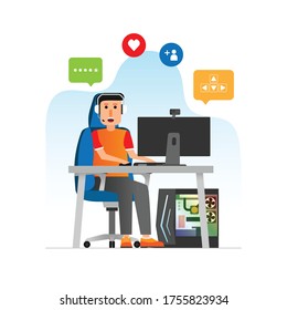 the gamer and live streaming in simple graphic