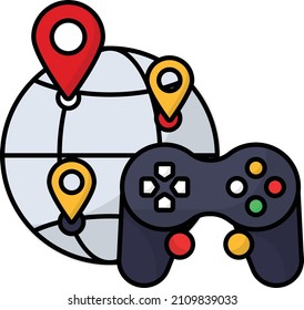 Gamer Location Worldwide Concept, Online Game Server GPS Pin Vector Icon Design, E-sports or mind sport Symbol, Digital sports Equipment Sign, Video games hardware Stock illustration