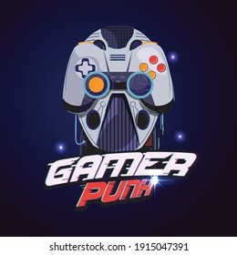 Gamer logo. robot head with gamer controller - vector illustration