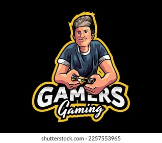 Gamer Mascot Logo Design. Energetic Gamer Mascot with Joystick, Playful Gaming Icon with Joystick