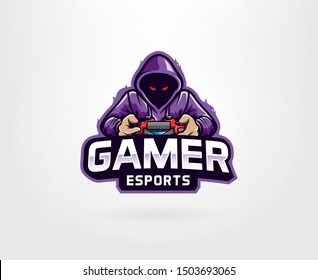 Gamer mascot logo design vector. Gamer illustration for sport team. Men in hood sweater vector illustration. Modern illustration concept style for badge