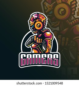 gamer mascot logo design vector with modern illustration concept style for badge, emblem and tshirt printing. gamer robot illustration.