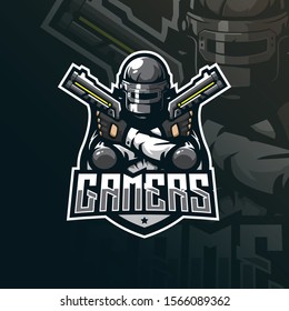 gamer mascot logo design vector with modern illustration concept style for badge, emblem and tshirt printing. gamer illustration for sport and team.