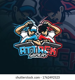 gamer mascot logo design vector with modern illustration concept style for badge, emblem and tshirt printing. gamer attack illustration.