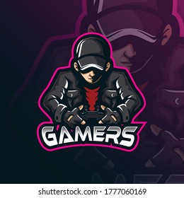 gamer mascot logo design vector with modern illustration concept style for badge, emblem and tshirt printing. gamer illustration for sport and esport team.