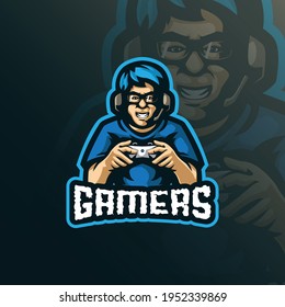 Gamer mascot logo design vector with modern illustration concept style for badge, emblem and tshirt printing. Smart gamer illustration for sport and esport team.