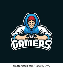 Gamer mascot logo design vector with modern illustration concept style for badge, emblem and t shirt printing. Gamer illustration for sport and esport team.