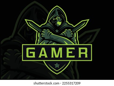 Gamer mascot logo design vector. Gamer illustration for esport team. Men in hood sweater vector illustration. Modern illustration concept style for badge