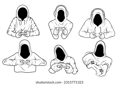 Gamer mascot logo design vector. Men in hood sweater vector illustration. Concept style for badge, gamer illustration for esport team. Vector Mega logotype bundle collection